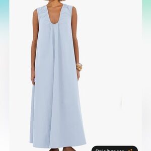 Blue Midi cotton dress ruched neckline